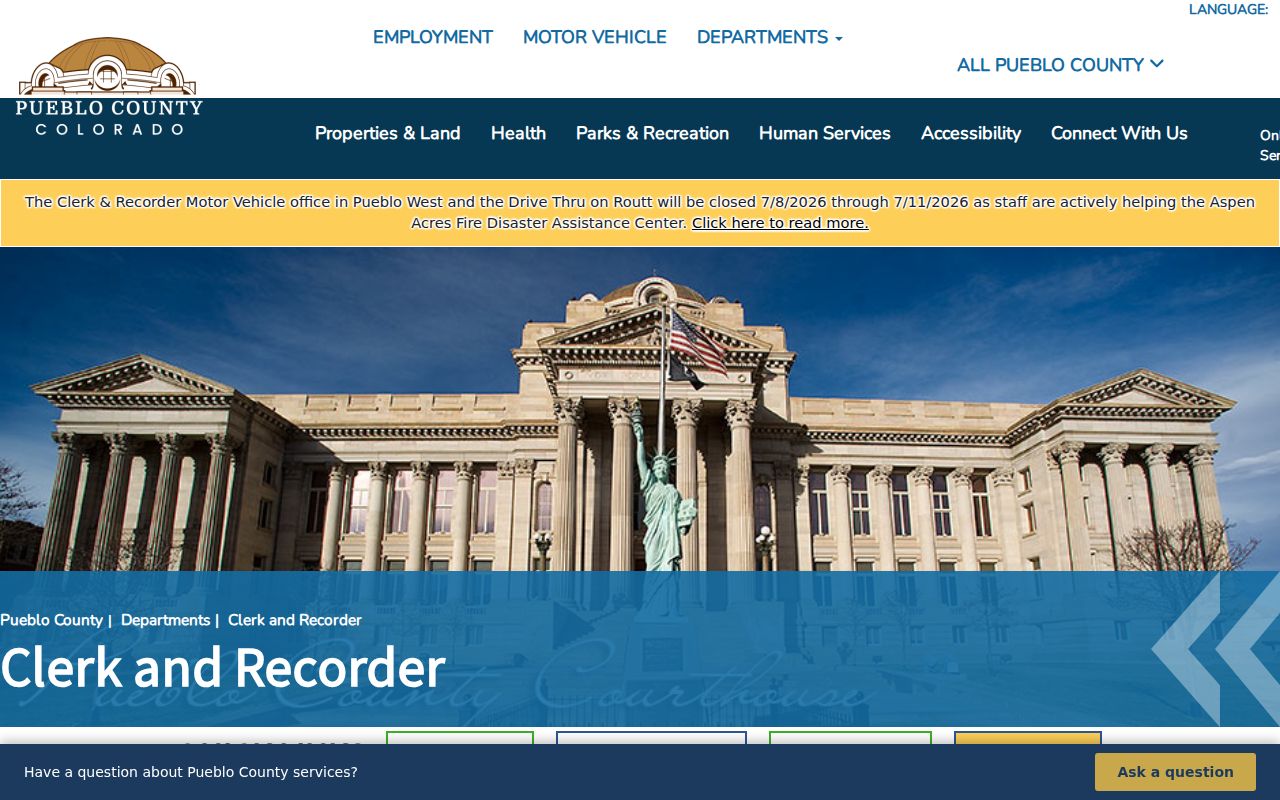 Pueblo County Clerk of Court split from County Clerk and Recorder