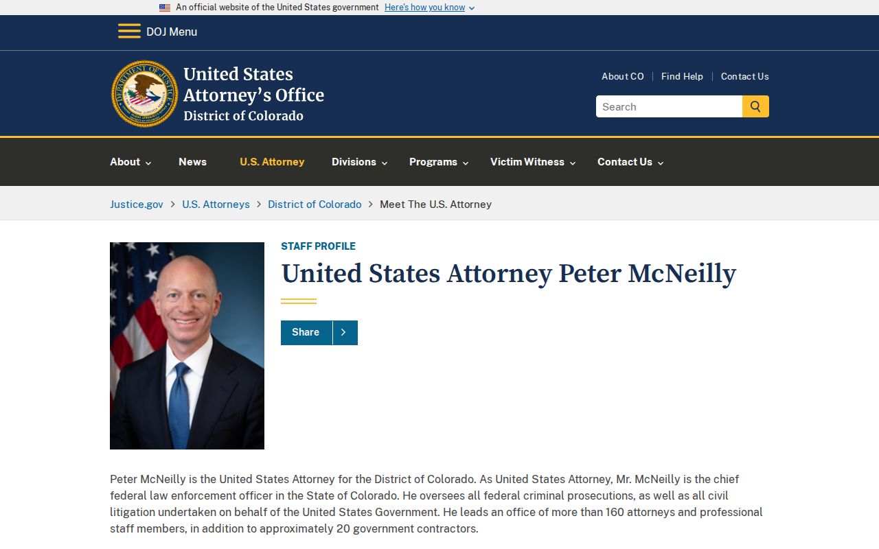 U.S. Attorney leadership source for District of Colorado federal prosecution context