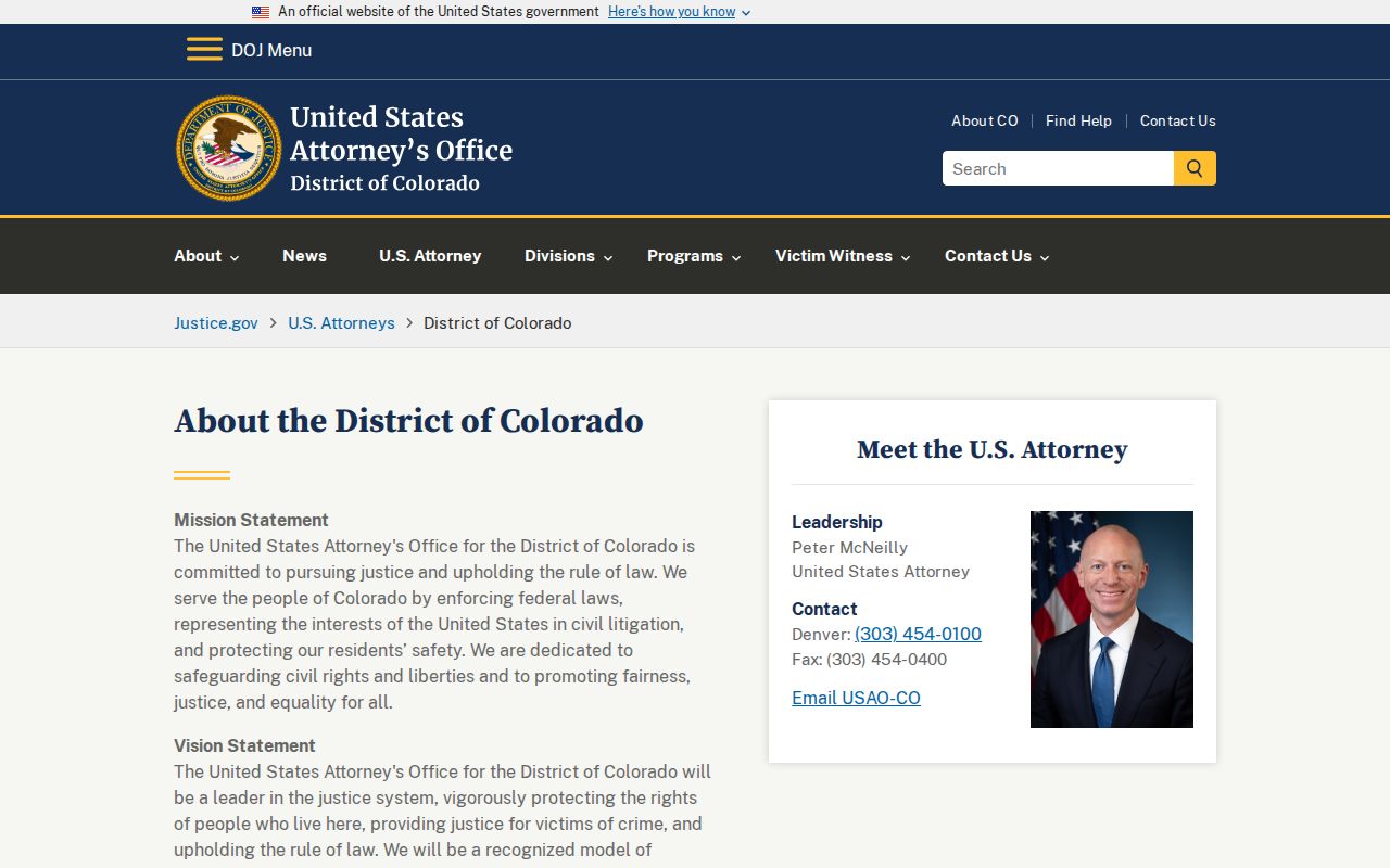 U.S. Attorney for the District of Colorado source for federal charges