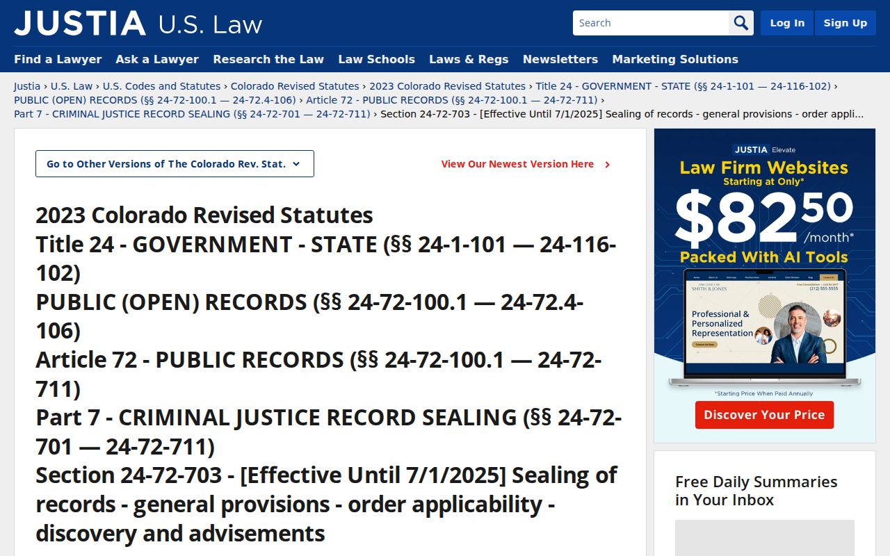 Colorado criminal record sealing applicability statute source