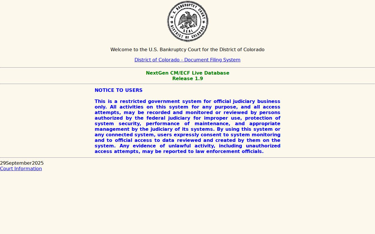 Pueblo County District Court records compared with bankruptcy CM ECF login