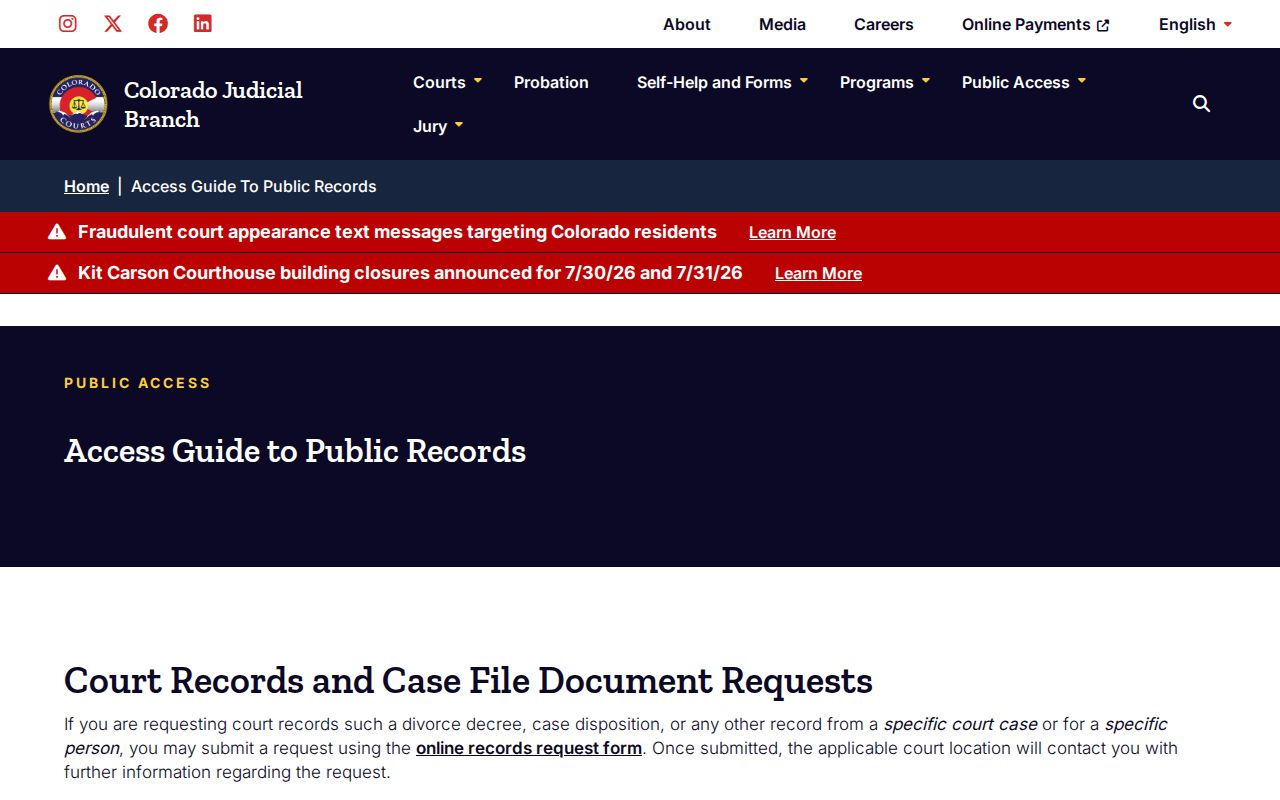 Pueblo County court records Colorado Judicial public access guide