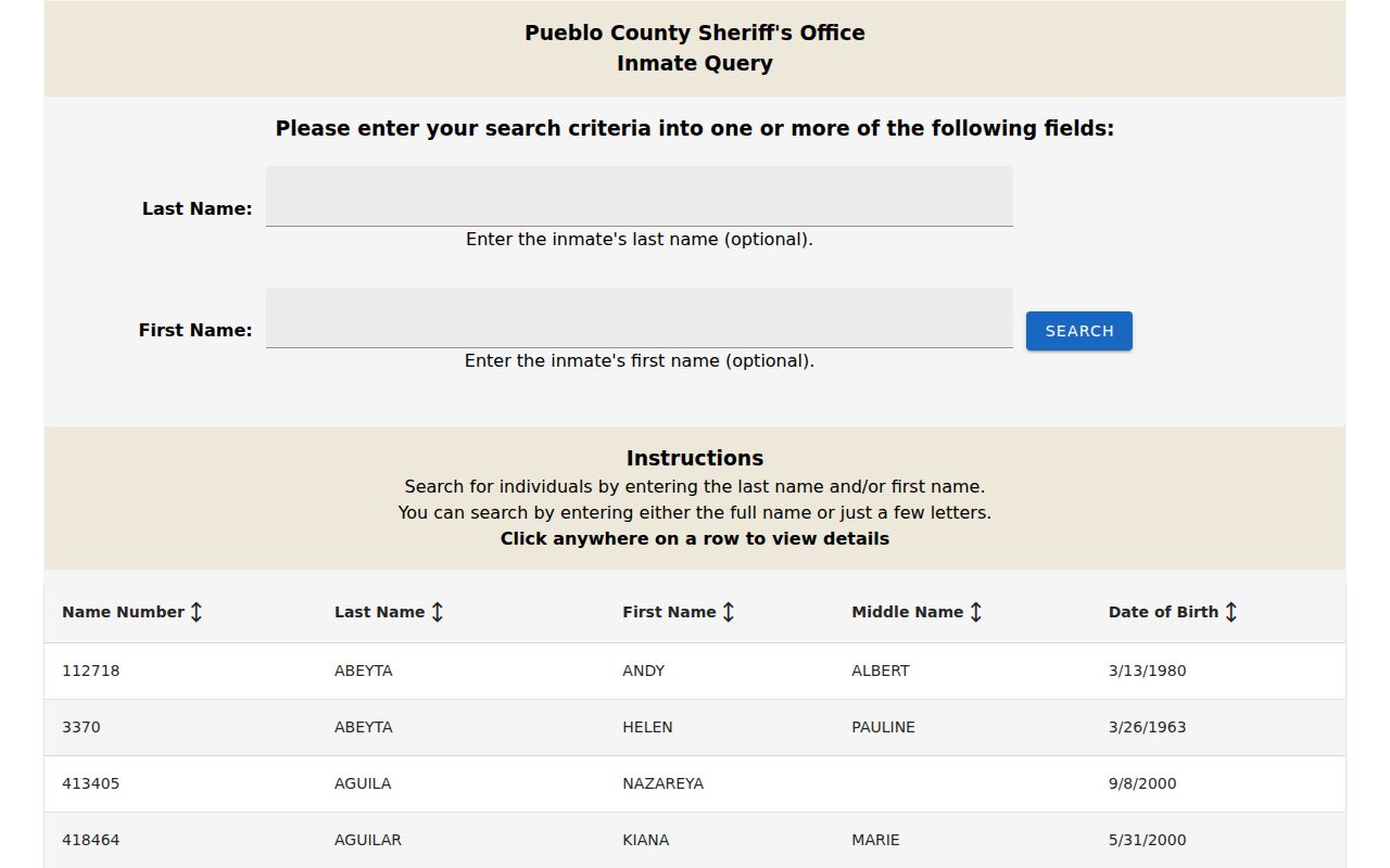 Pueblo County inmate records official PCNet inmate query app