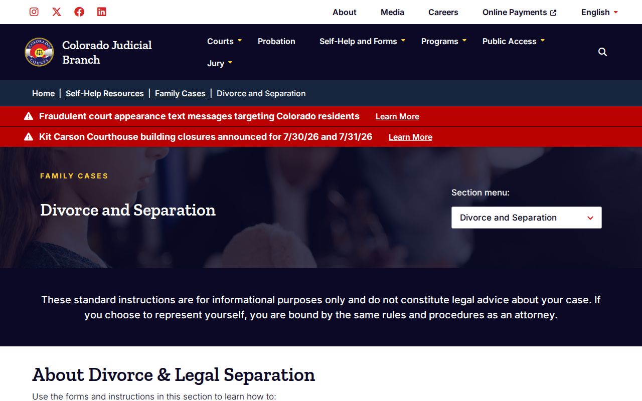 Pueblo County divorce records Colorado Judicial self-help forms