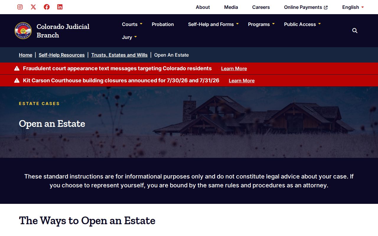 Pueblo County probate records open estate instructions