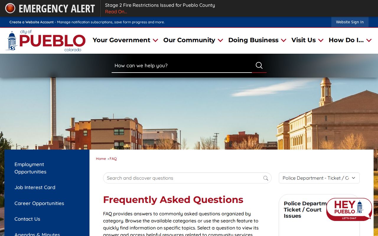Pueblo County warrant records city FAQ for municipal warrant checks